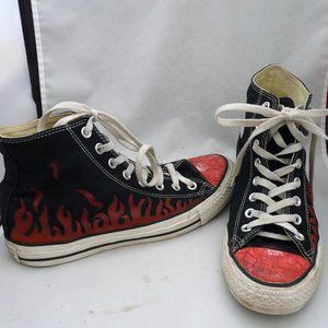 Converse Chuck Taylor black high top sneakers hand painted flames 9 women 7 men